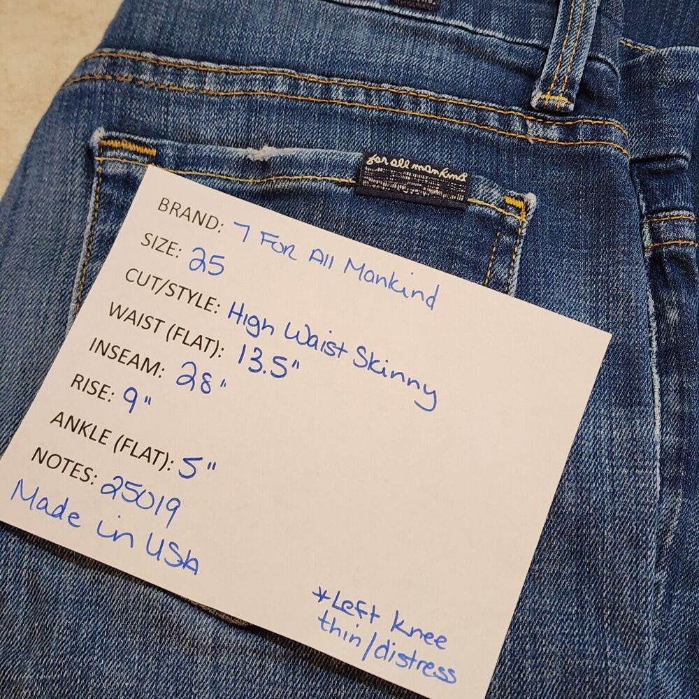 7 For All Mankind High Waist Skinny Size 25 x 28 medium wash jeans Made in USA - Picture 7 of 7